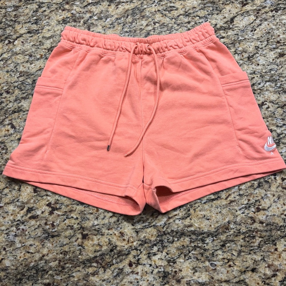 Nike Air Womens Fleece Shorts Coral Pink Orange Drawstring Pockets Size M